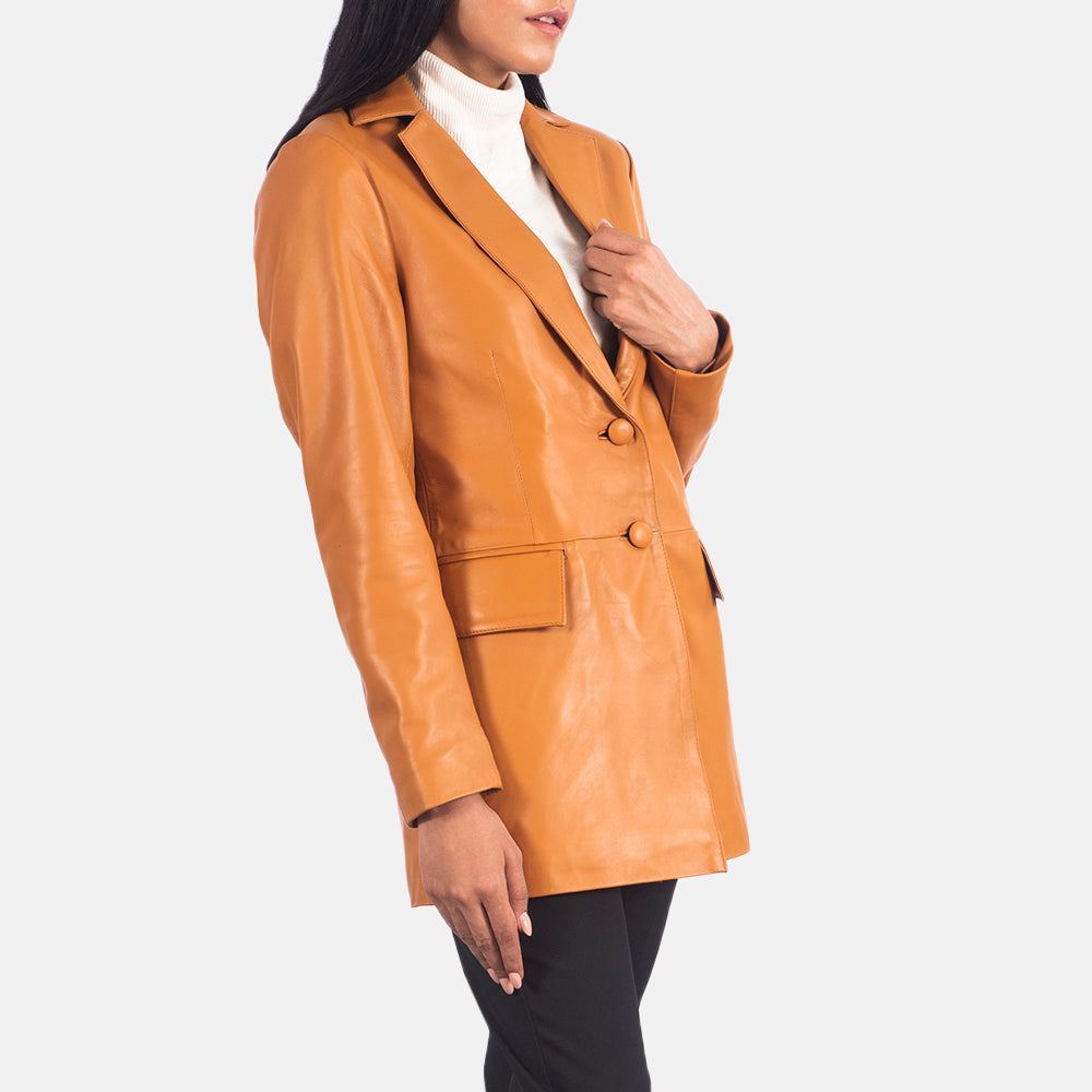 Marilyn Tan Brown Leather Blazer by Dash Racegear - women Jacket view 2