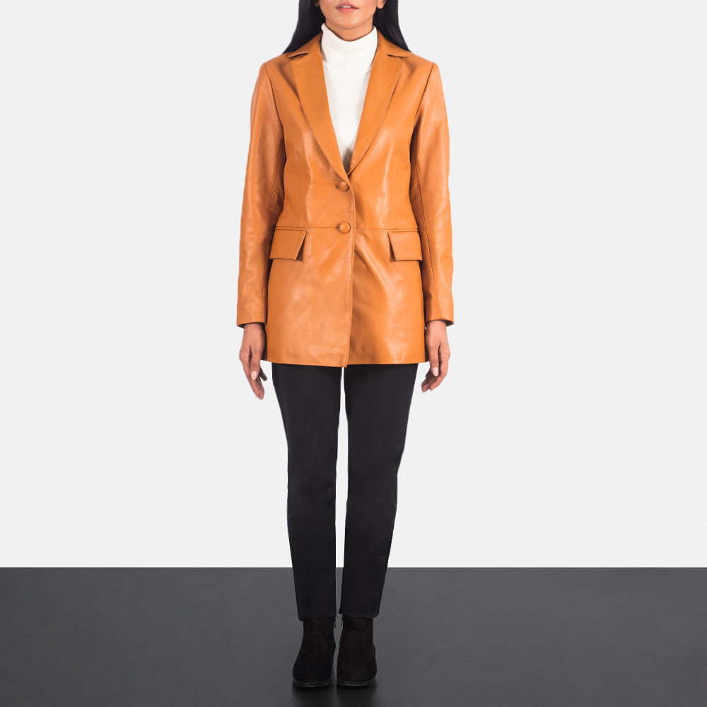 Marilyn Tan Brown Leather Blazer by Dash Racegear - women Jacket view 3