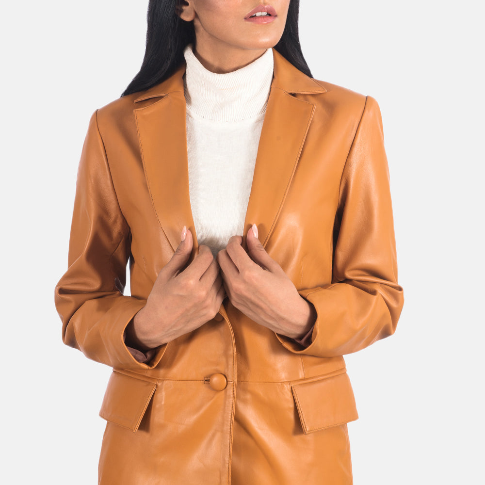 Marilyn Tan Brown Leather Blazer by Dash Racegear - women Jacket view 6