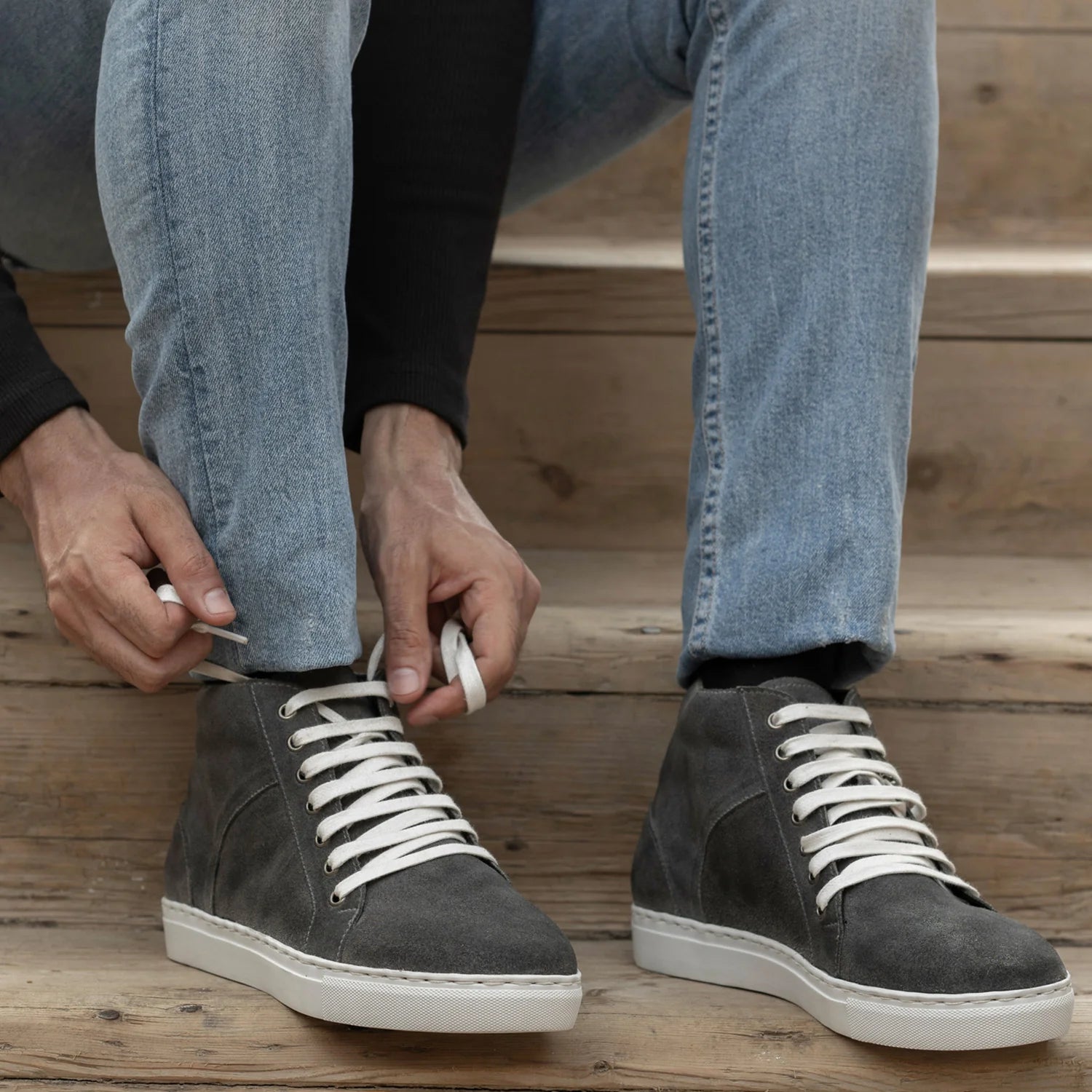 Marty High Top Grey Suede Leather Sneakers by Dash Racegear - men Leather Shoes view 10