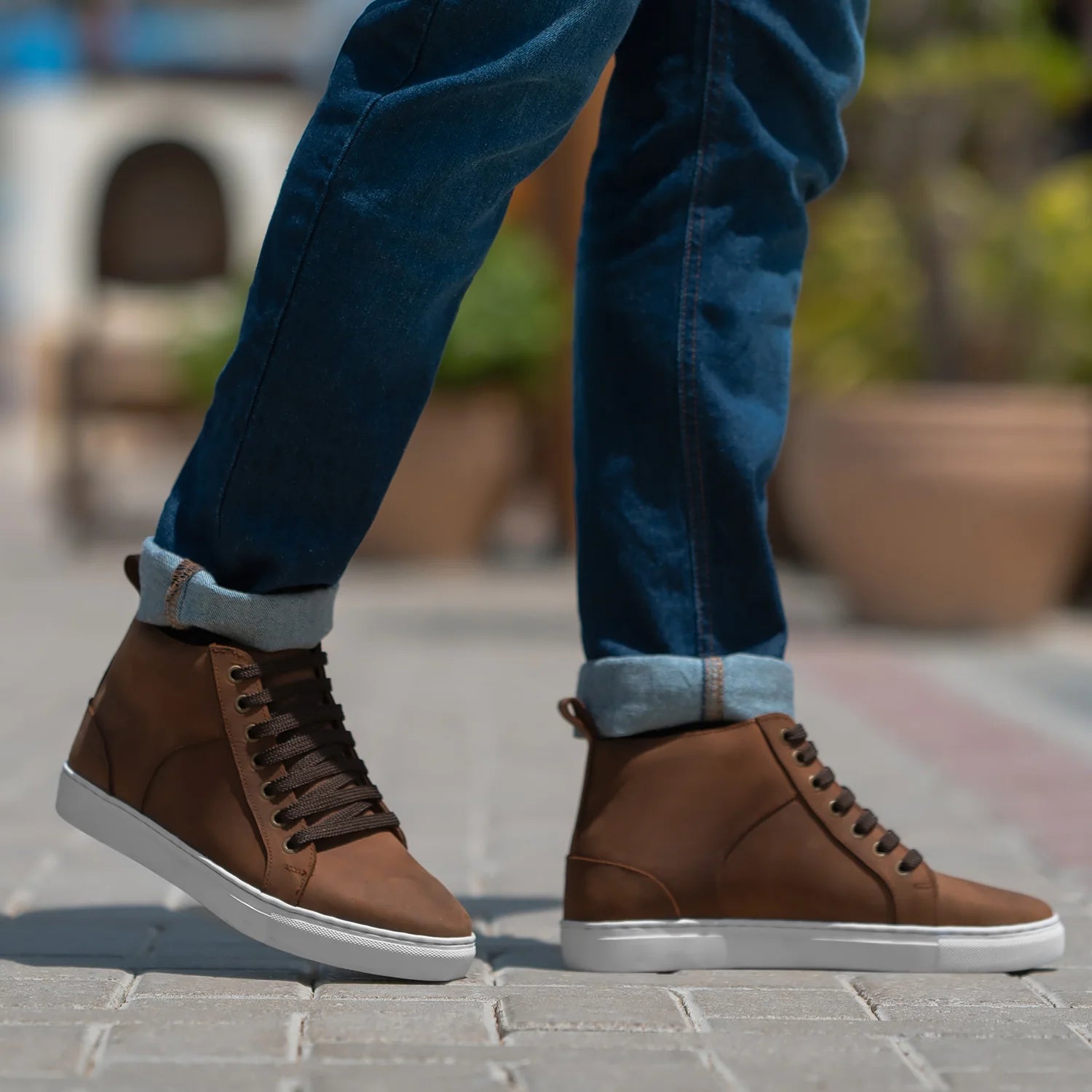 Marty High Top Pull-up Brown Leather Sneakers by Dash Racegear - men Leather Shoes view 2