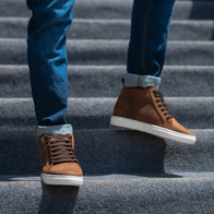 Marty High Top Pull-up Brown Leather Sneakers by Dash Racegear - men Leather Shoes view 3