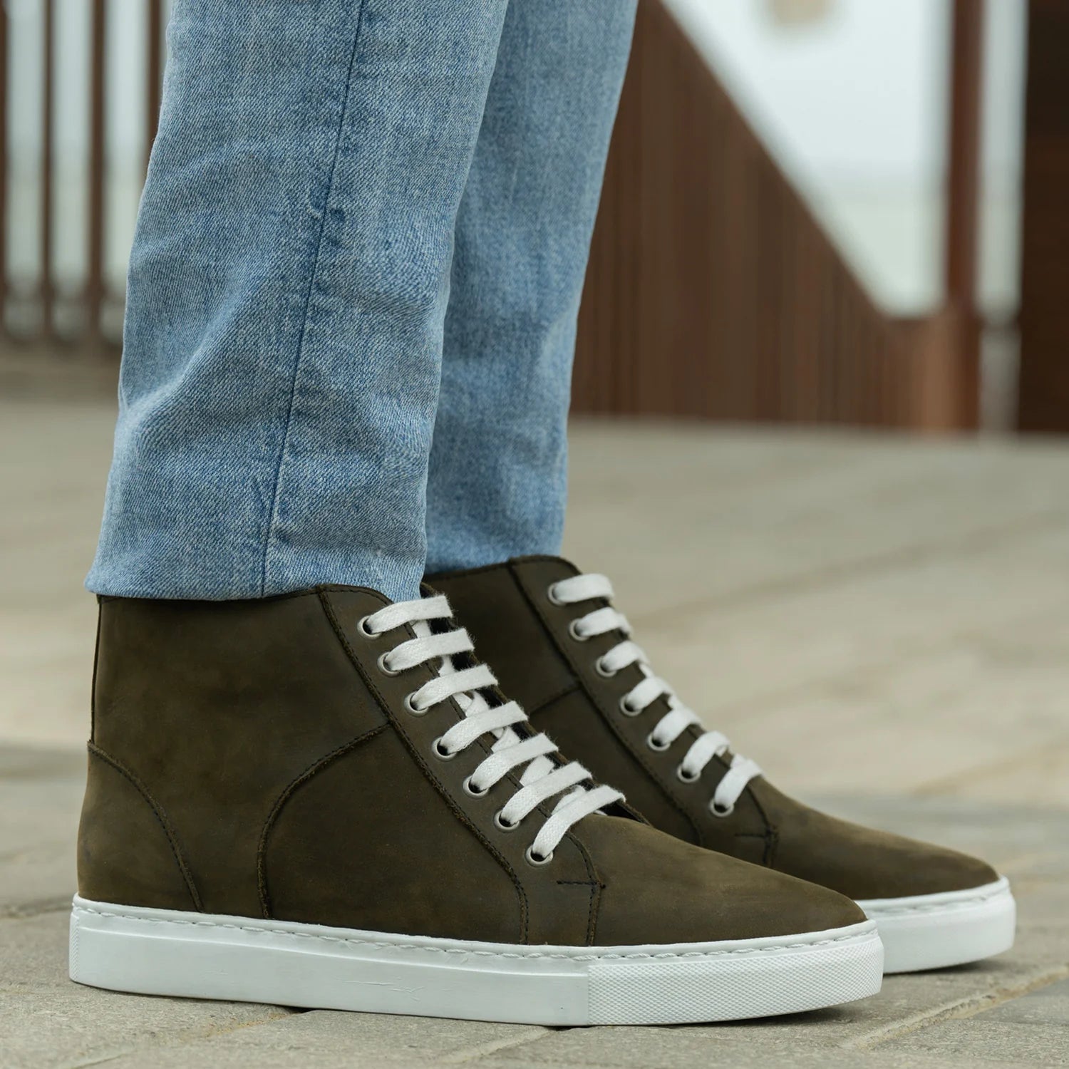 Marty High Top Olive Pullup Leather Sneakers by Dash Racegear - men Leather Shoes view 6