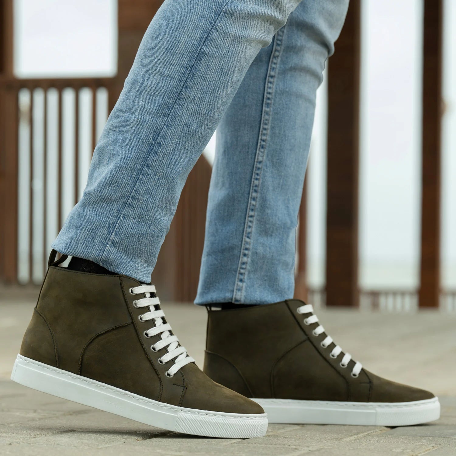 Marty High Top Olive Pullup Leather Sneakers by Dash Racegear - men Leather Shoes view 7