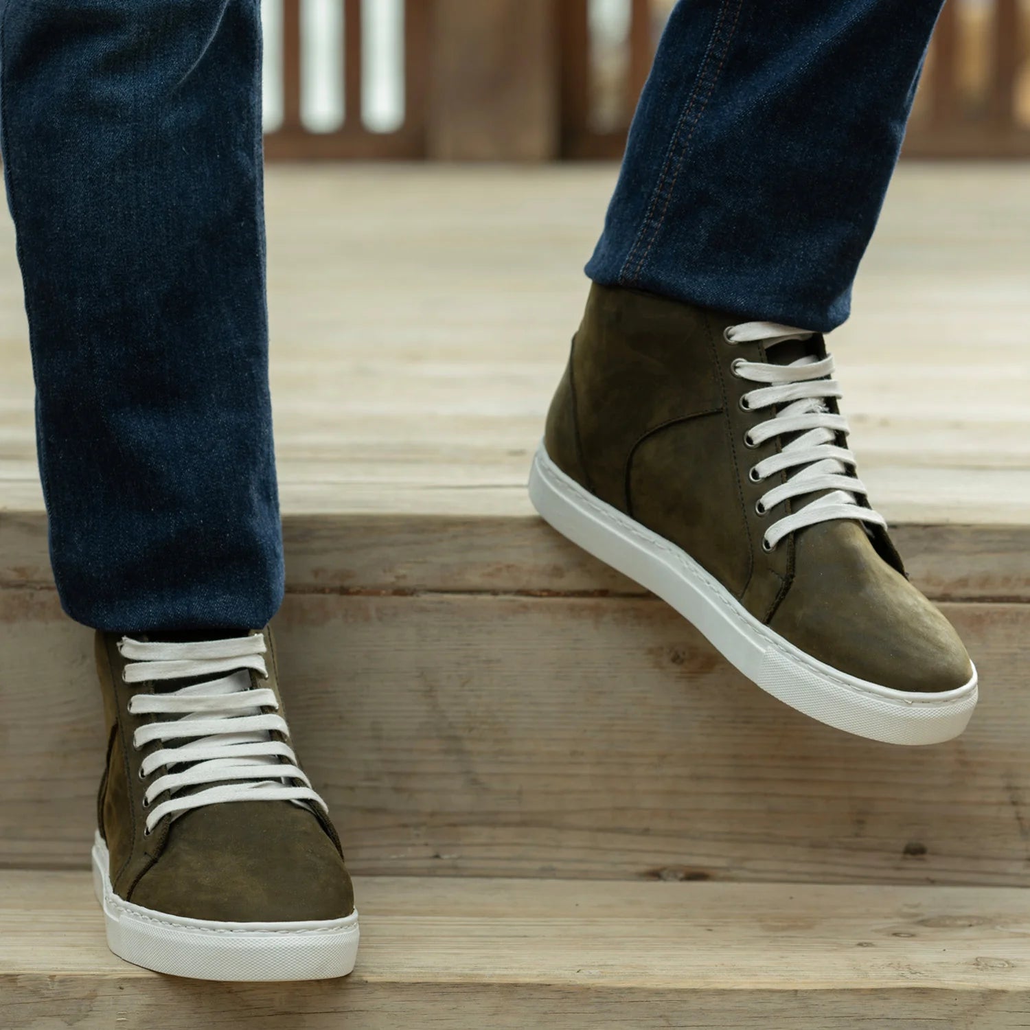 Marty High Top Olive Pullup Leather Sneakers by Dash Racegear - men Leather Shoes view 9