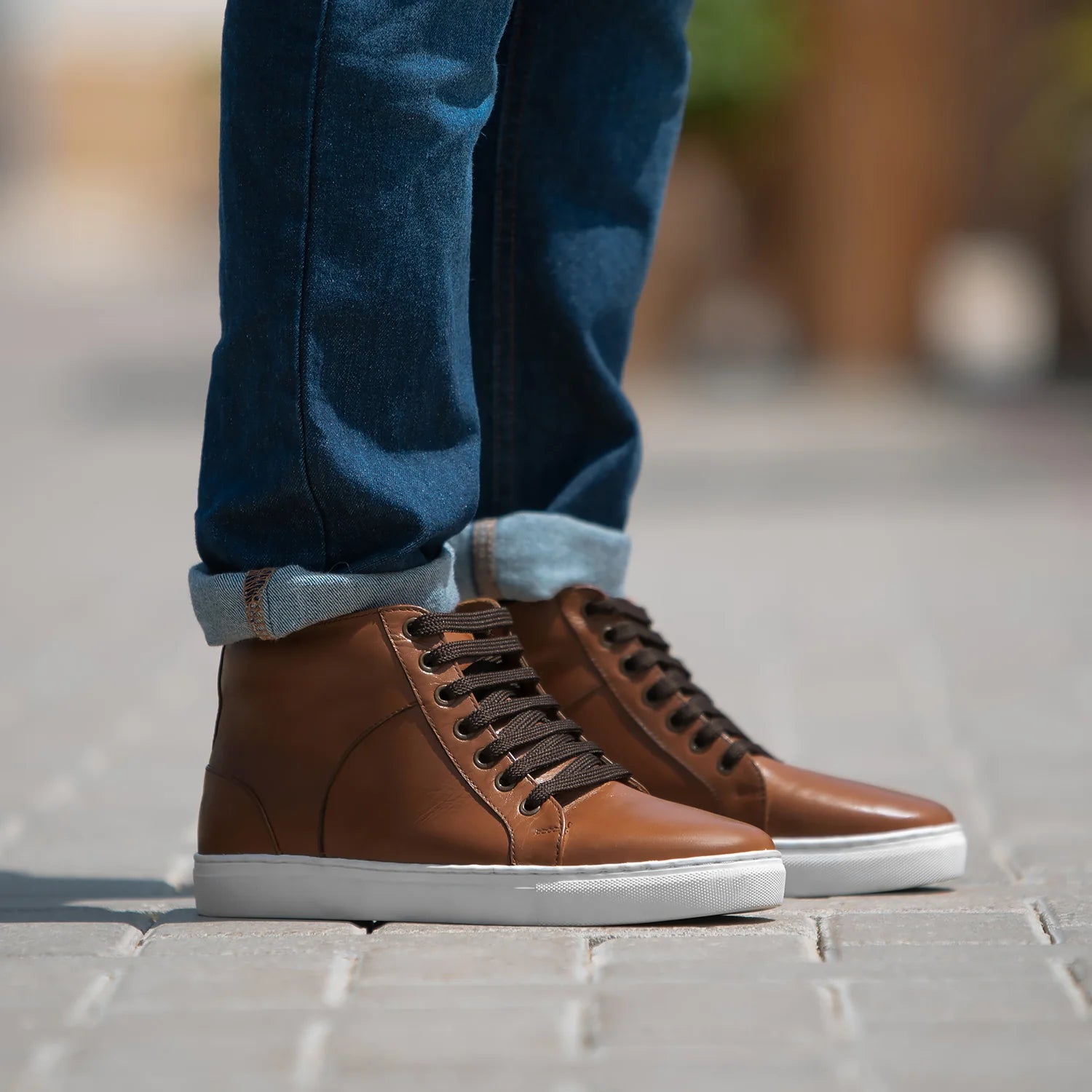 Marty High Top Tan Leather Sneakers by Dash Racegear - men Leather Shoes view 5