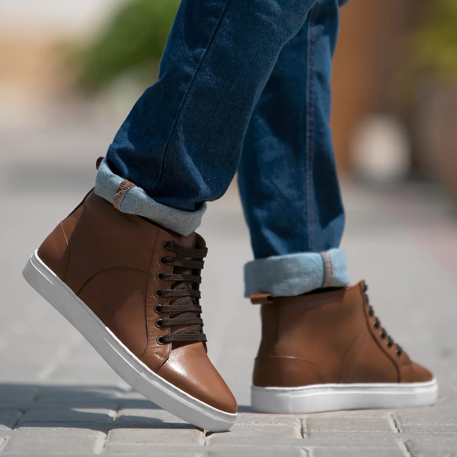 Marty High Top Tan Leather Sneakers by Dash Racegear - men Leather Shoes view 7