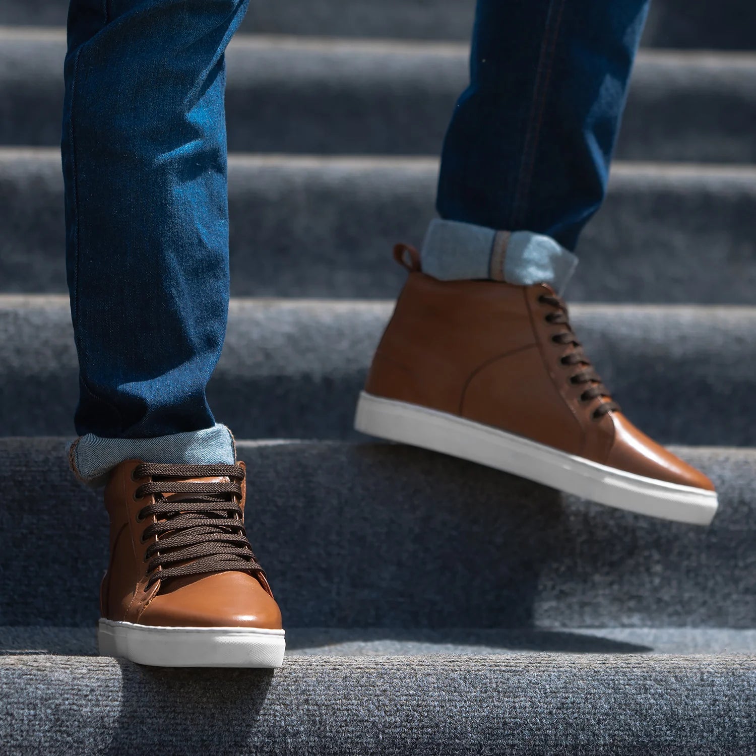 Marty High Top Tan Leather Sneakers by Dash Racegear - men Leather Shoes view 8