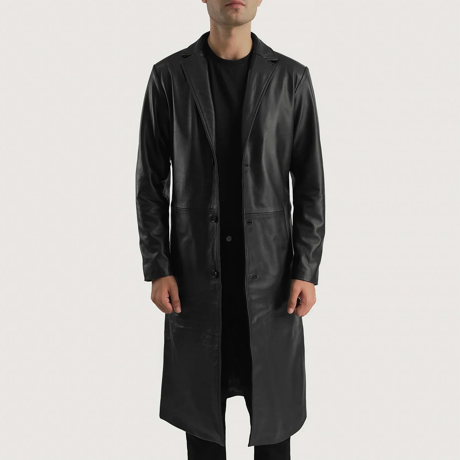 Mateo Black Leather Single Breasted Coat by Dash Racegear - men Jacket view 1