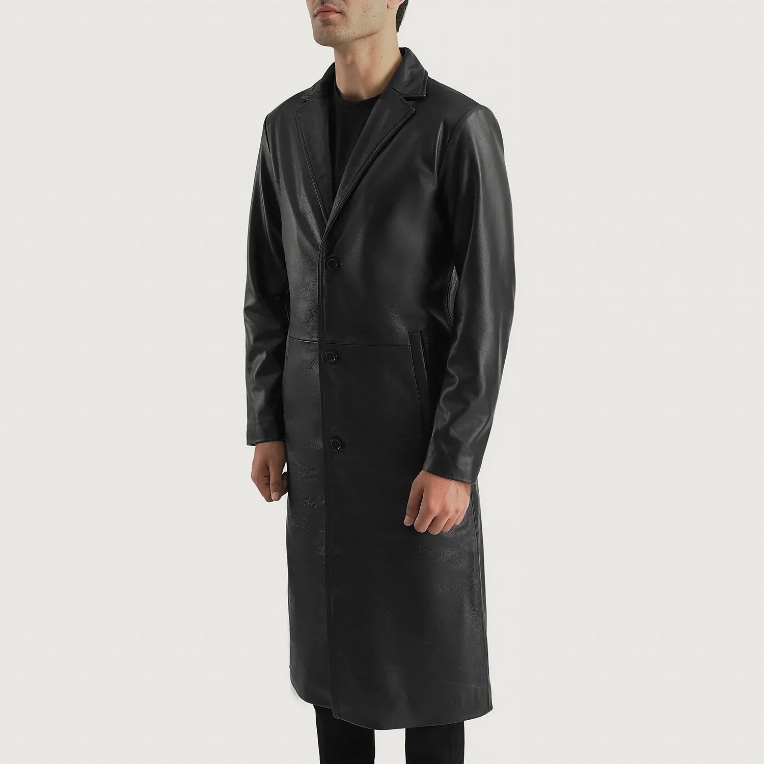 Mateo Black Leather Single Breasted Coat by Dash Racegear - men Jacket view 2