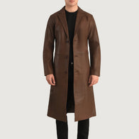 Mateo Brown Leather Single Breasted Coat by Dash Racegear - men Jacket view 1