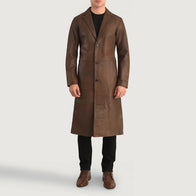 Mateo Brown Leather Single Breasted Coat by Dash Racegear - men Jacket view 3