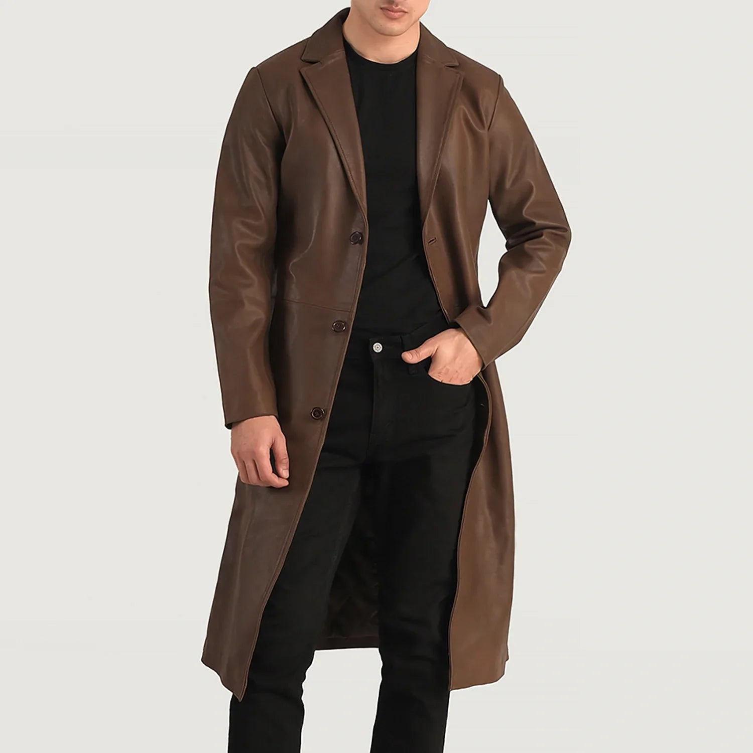 Mateo Brown Leather Single Breasted Coat by Dash Racegear - men Jacket view 4