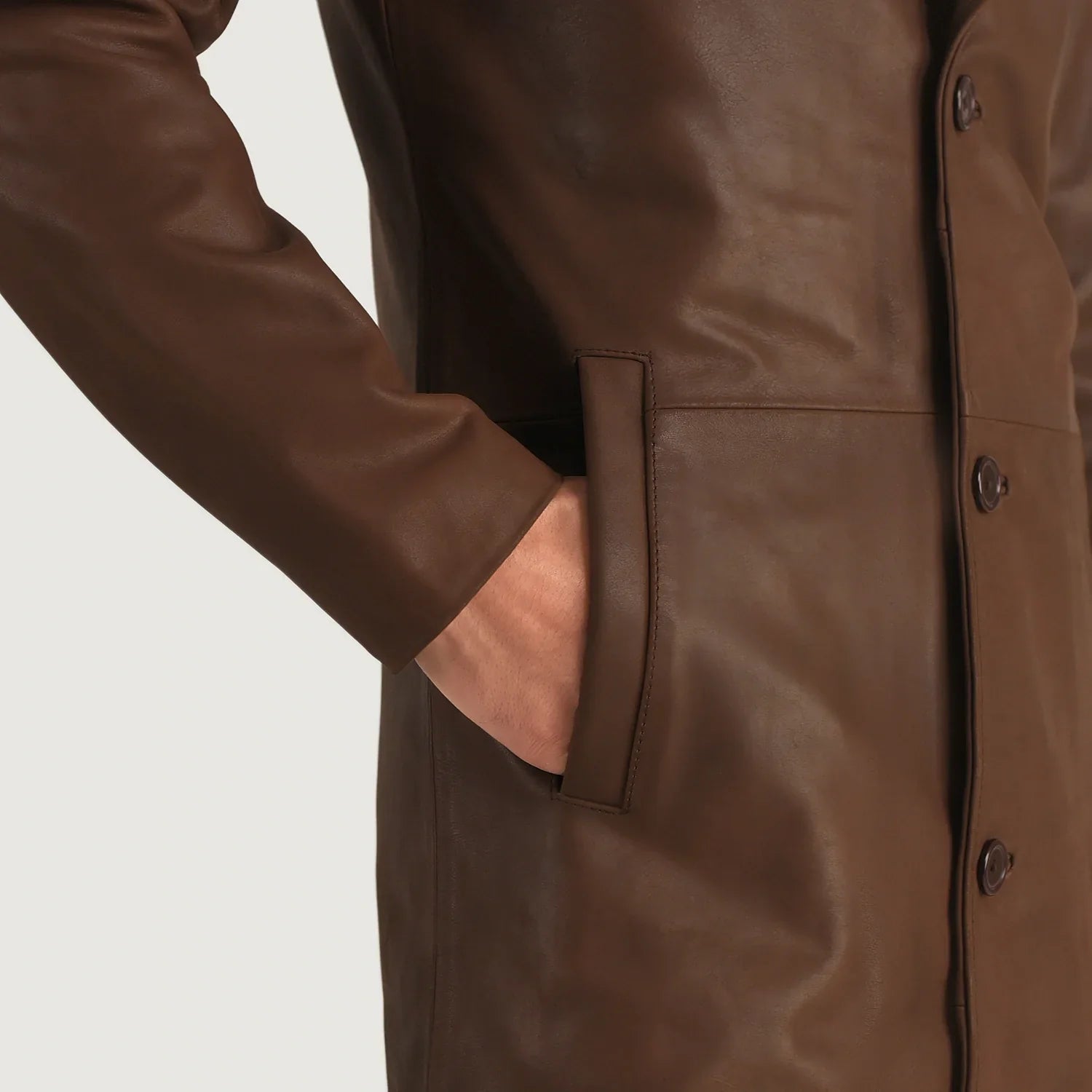 Mateo Brown Leather Single Breasted Coat by Dash Racegear - men Jacket view 6