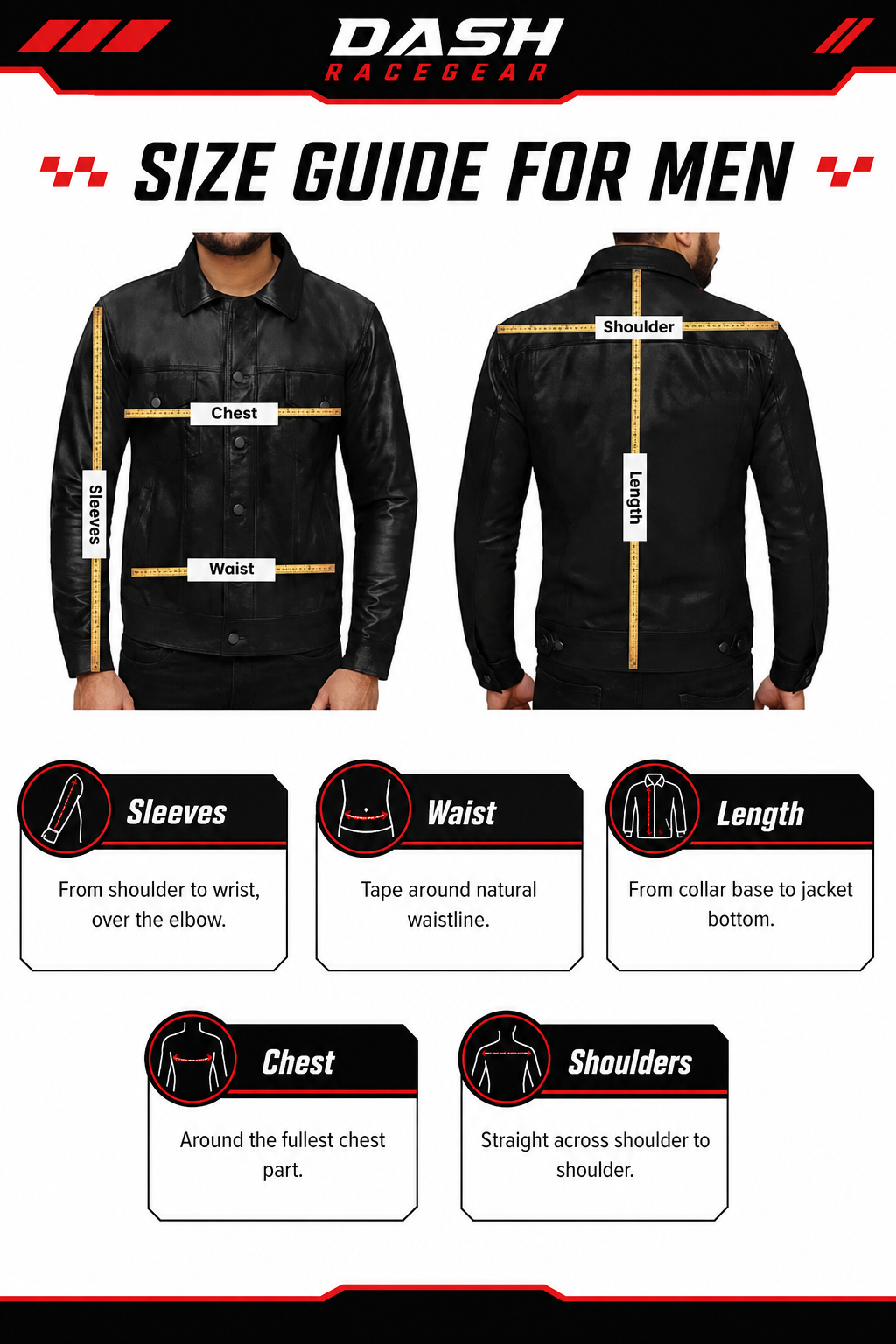 How to measure the Apex Black and Yellow Softshell Jacket chest waist sleeves shoulders and length | Dash Racegear