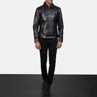 Mod Black Leather Peacoat by Dash Racegear - men Jacket view 3
