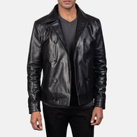 Mod Black Leather Peacoat by Dash Racegear - men Jacket view 4