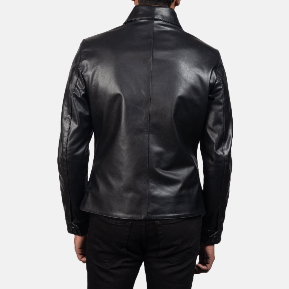 Mod Black Leather Peacoat by Dash Racegear - men Jacket view 5
