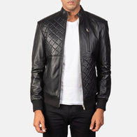 Moda Black Leather Bomber Jacket by Dash Racegear - men Jacket view 1