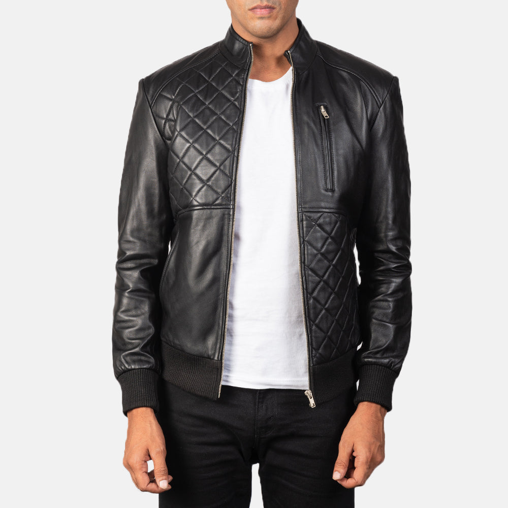 Moda Black Leather Bomber Jacket by Dash Racegear - men Jacket view 1