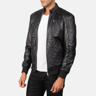 Moda Black Leather Bomber Jacket by Dash Racegear - men Jacket view 2