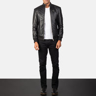 Moda Black Leather Bomber Jacket by Dash Racegear - men Jacket view 3