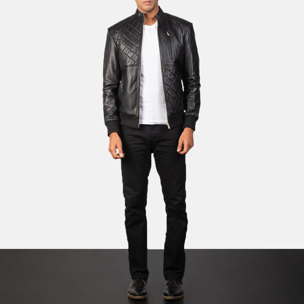 Moda Black Leather Bomber Jacket by Dash Racegear - men Jacket view 3