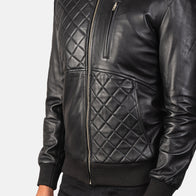 Moda Black Leather Bomber Jacket by Dash Racegear - men Jacket view 5