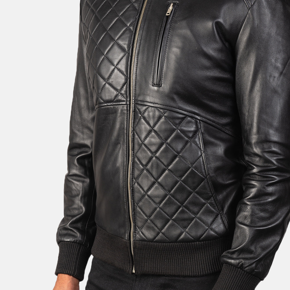 Moda Black Leather Bomber Jacket by Dash Racegear - men Jacket view 5