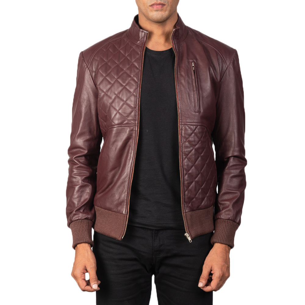 Moda Maroon Leather Bomber Jacket by Dash Racegear - men Jacket view 1