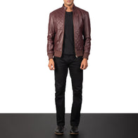Moda Maroon Leather Bomber Jacket by Dash Racegear - men Jacket view 4