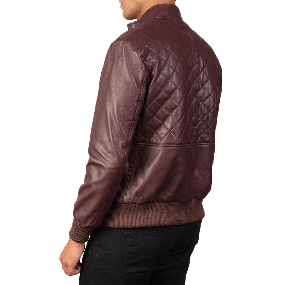 Moda Maroon Leather Bomber Jacket by Dash Racegear - men Jacket view 6
