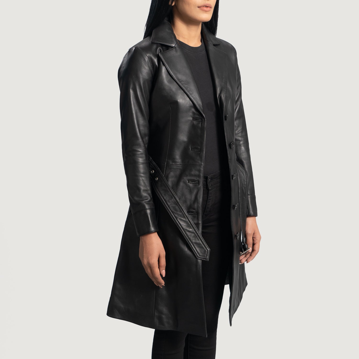 Moonlight Black Leather Trench Coat by Dash Racegear - women Jacket view 2