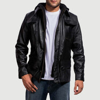 Moulder Hooded Black Leather Jacket by Dash Racegear - men Jacket view 1
