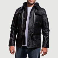Moulder Hooded Black Leather Jacket by Dash Racegear - men Jacket view 2