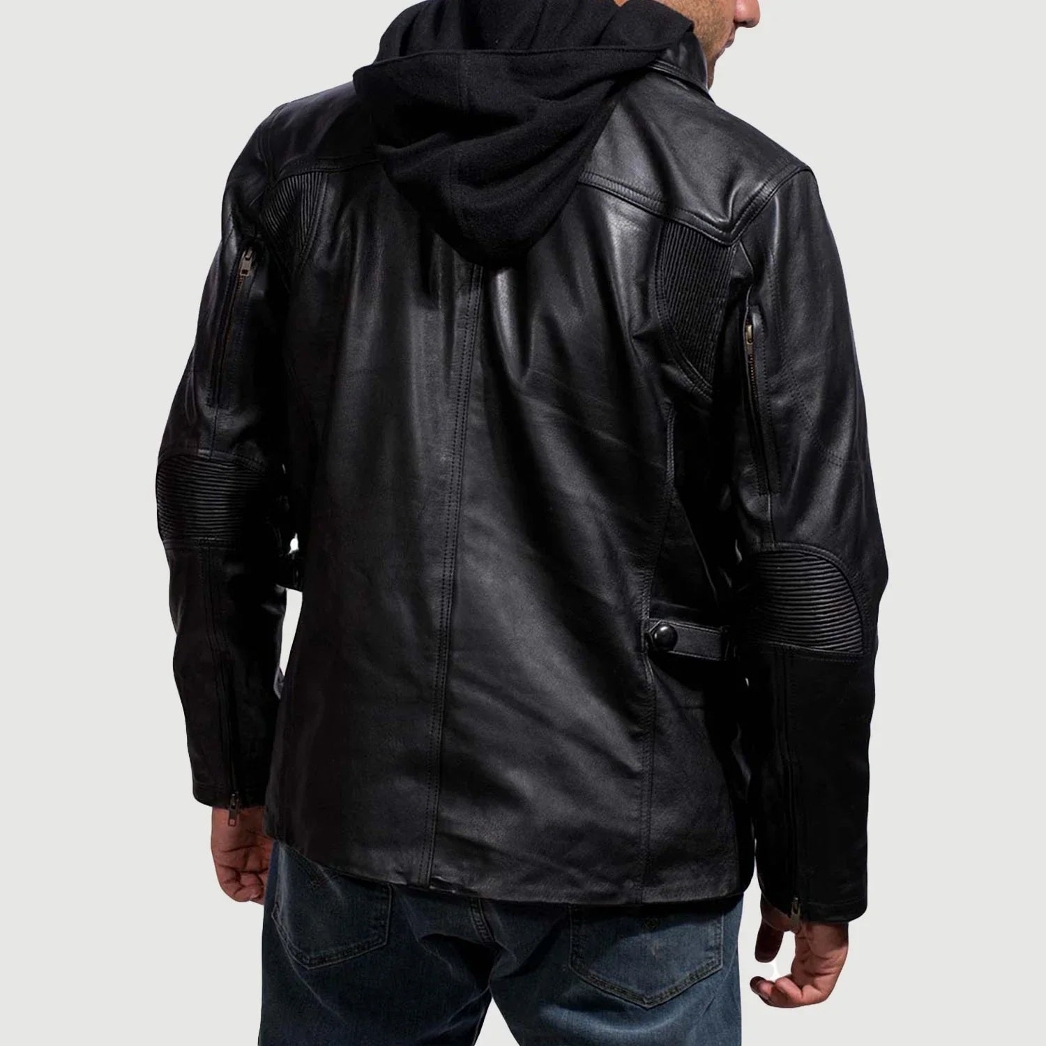 Moulder Hooded Black Leather Jacket by Dash Racegear - men Jacket view 6