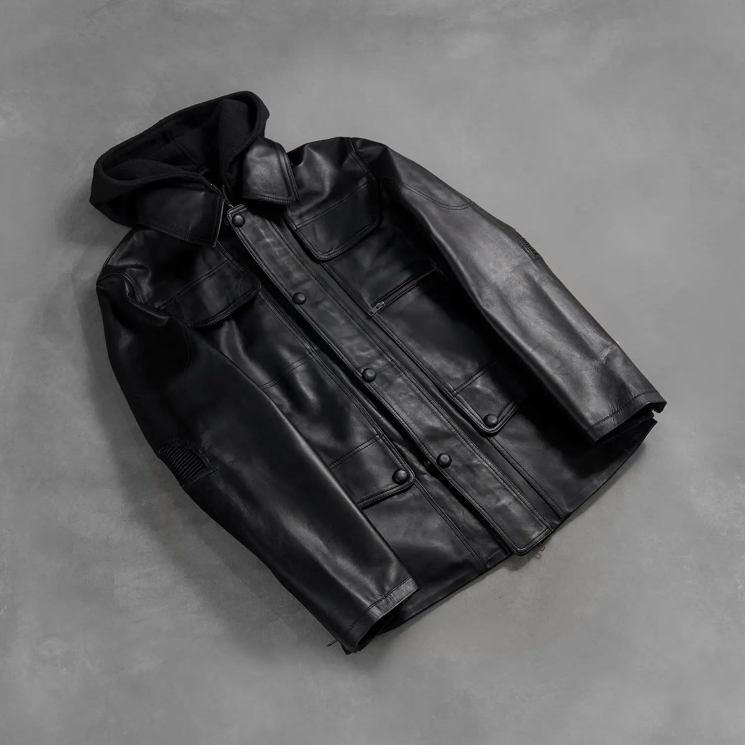 Moulder Hooded Black Leather Jacket by Dash Racegear - men Jacket view 7