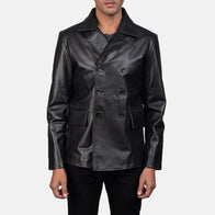 Mr. Bailey Black Leather Naval Peacoat by Dash Racegear - men Jacket view 1