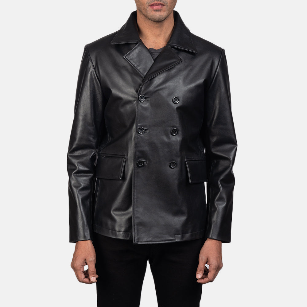 Mr. Bailey Black Leather Naval Peacoat by Dash Racegear - men Jacket view 1