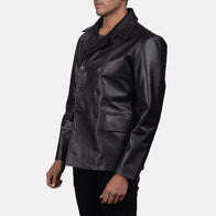 Mr. Bailey Black Leather Naval Peacoat by Dash Racegear - men Jacket view 2