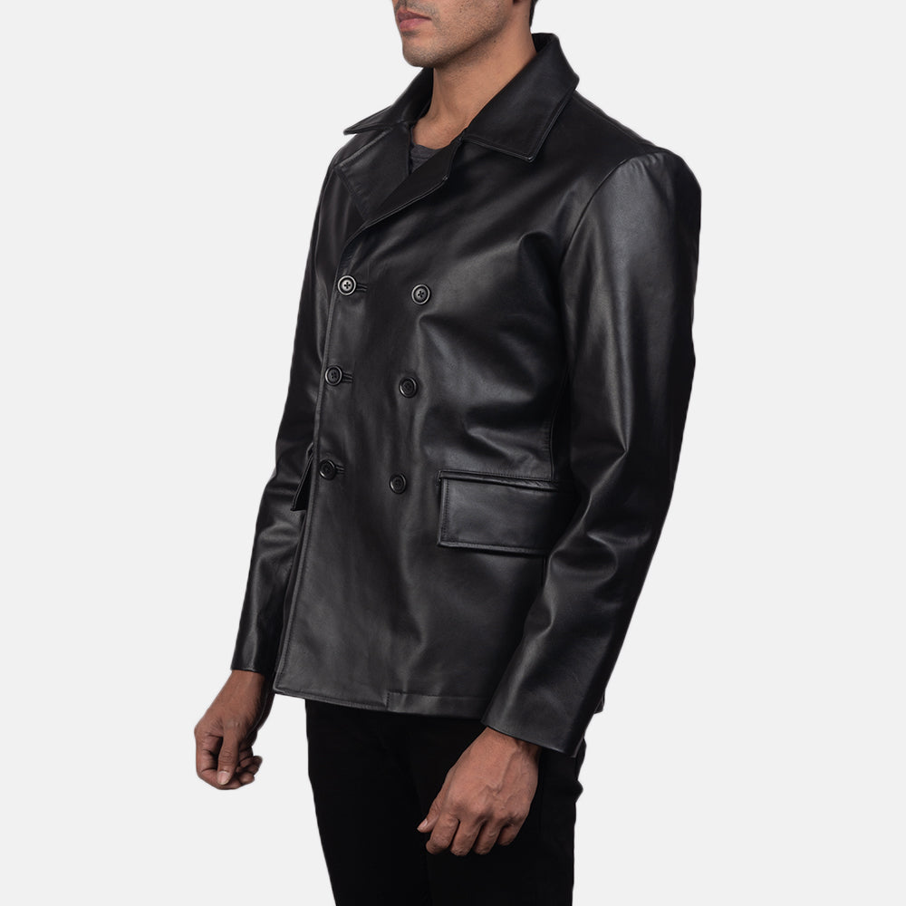 Mr. Bailey Black Leather Naval Peacoat by Dash Racegear - men Jacket view 2
