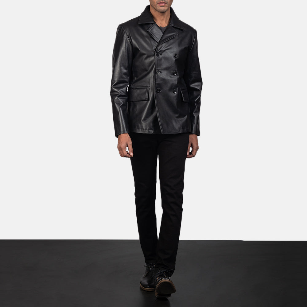 Mr. Bailey Black Leather Naval Peacoat by Dash Racegear - men Jacket view 3