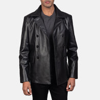 Mr. Bailey Black Leather Naval Peacoat by Dash Racegear - men Jacket view 4