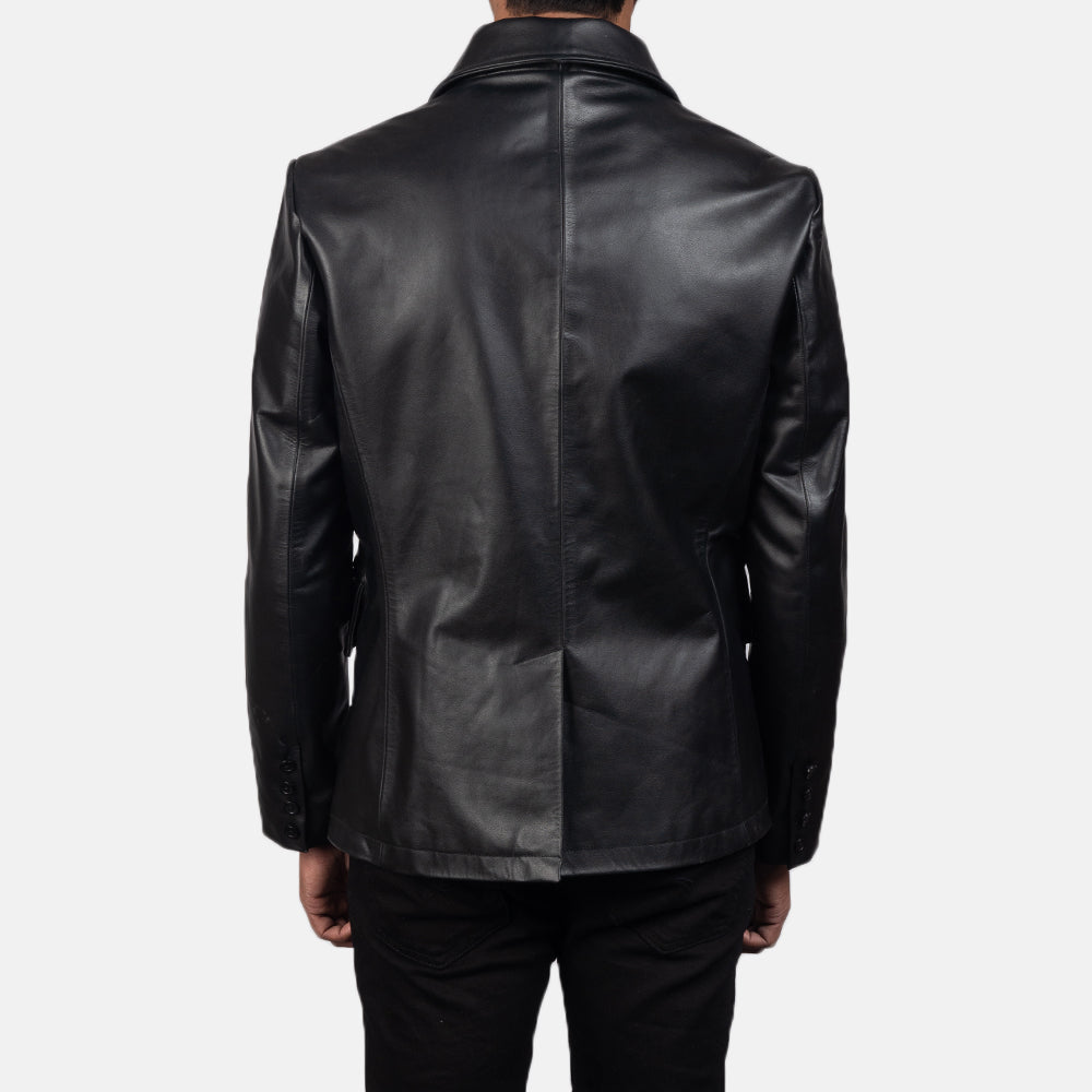 Mr. Bailey Black Leather Naval Peacoat by Dash Racegear - men Jacket view 5