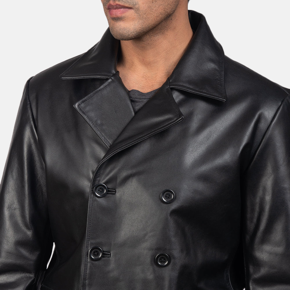 Mr. Bailey Black Leather Naval Peacoat by Dash Racegear - men Jacket view 6