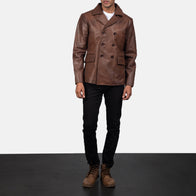 Mr. Bailey Brown Leather Naval Peacoat by Dash Racegear - men Jacket view 3
