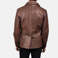 Mr. Bailey Brown Leather Naval Peacoat by Dash Racegear - men Jacket view 5