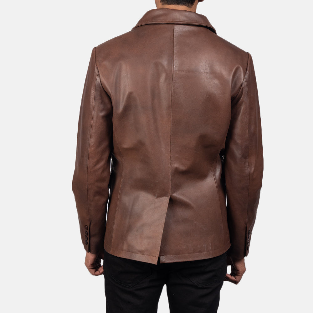 Mr. Bailey Brown Leather Naval Peacoat by Dash Racegear - men Jacket view 5