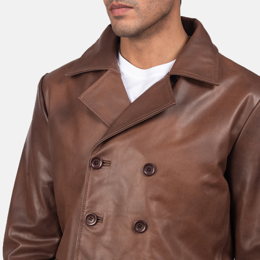 Mr. Bailey Brown Leather Naval Peacoat by Dash Racegear - men Jacket view 6