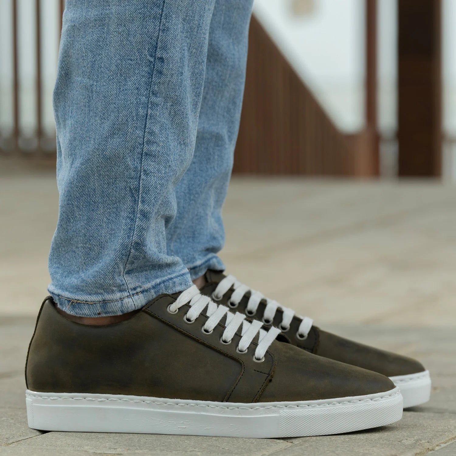 Murphy Low Top Olive Pullup Leather Sneakers by Dash Racegear - men Leather Shoes view 7